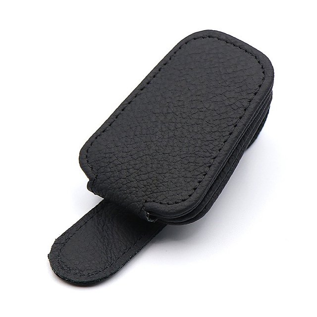 Scienceny Soporte para gafas de coche, Clip de cuero PU, gafas de sol para coche, almacenamiento de tarjetas, abrazadera, colgador, funda de Automoción decorativa y accesorios Negro