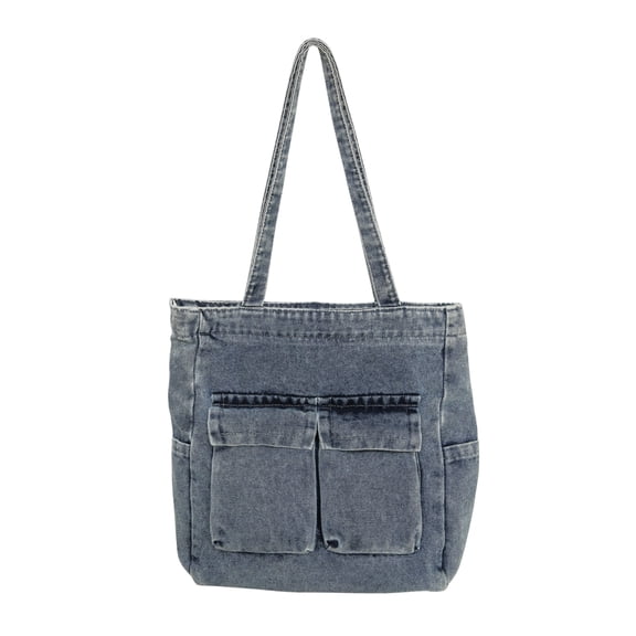 Large Denim Tote Bag for Women,Casual Shoulder Handbag with Multiple Pockets,Spacious Weekender for Travel Work Shopping