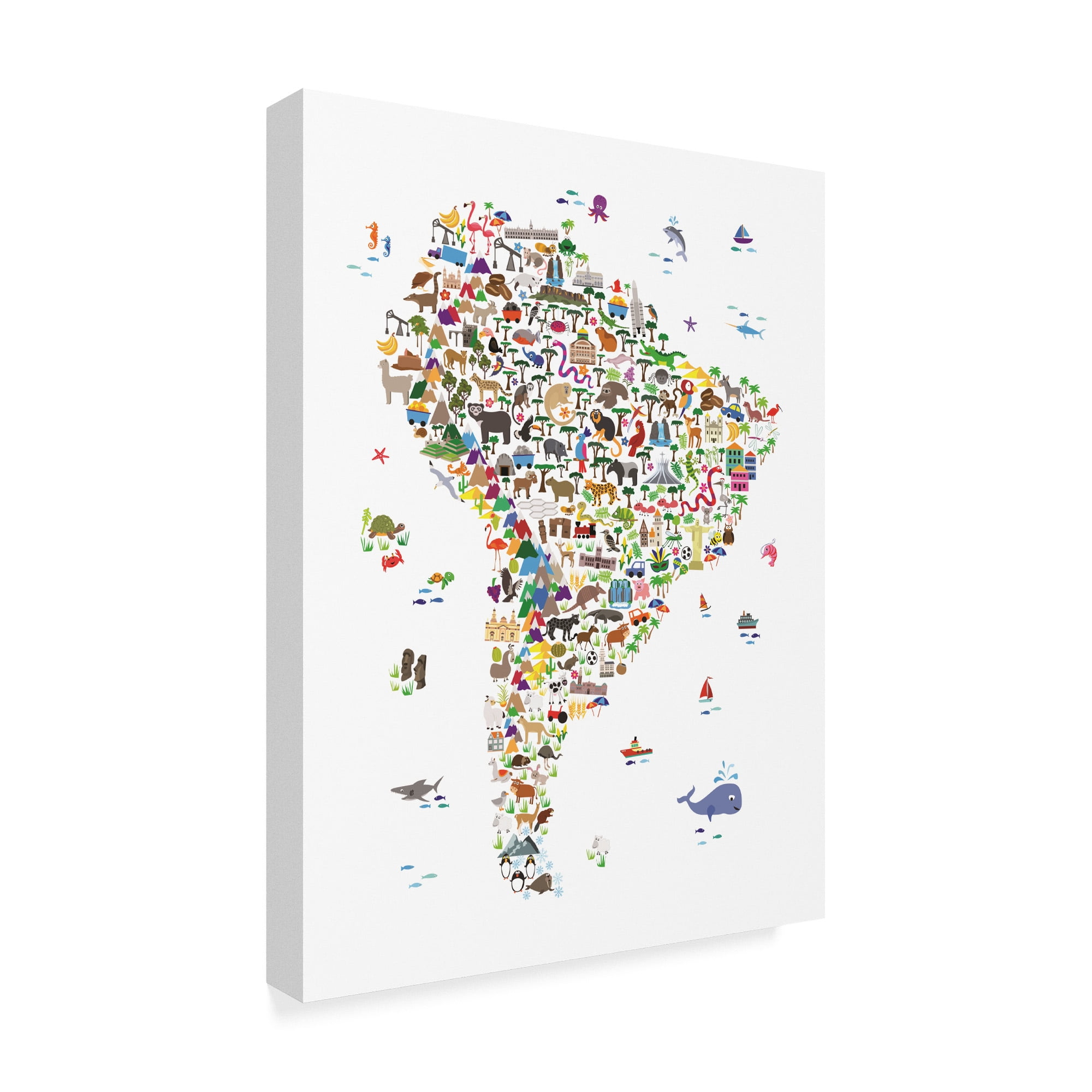 Trademark Fine Art 'Animal Map of South America for children and kids' Canvas Art by Michael Tompsett