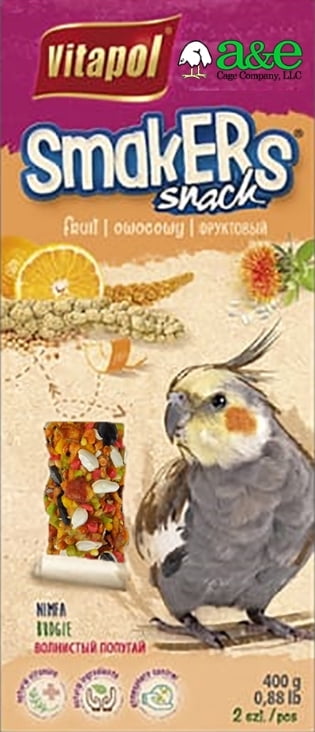 6 count (3 x 2 ct) AE Cage Company Smakers Cockatiel Fruit Treat Sticks