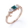 thumbnail image 3 of Branch Leaf Design - 1 Carat Princess Cut Lab Grown Alexandrite and Moissanite - Three Stone Engagement Ring - 18K Rose Gold Plating over Silver, 3 of 4