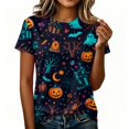 thumbnail image 5 of Womens Plus Size Halloween Shorts Sleeve Crewneck Witch Ghost Print Tunic Tops Fall Casual Blouse, 5 of 7