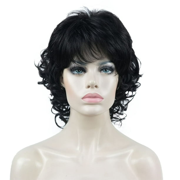 Aimole Peluca corta y rizada negra, pelo sintético, pelucas completas para mujer, negro Natural