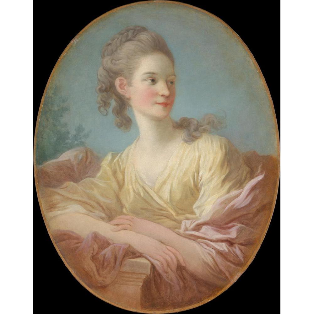 Jean-Honoré Fragonard 12x14 Black Modern Framed Museum Art Print Titled - Portrait of a Young Woman (1770s)