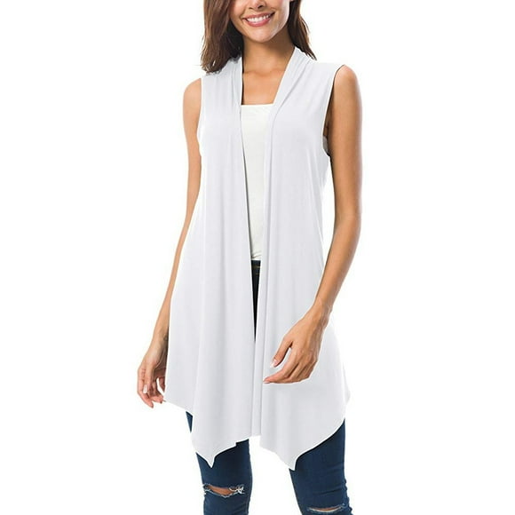 Sleeveless Cardigan Women Summer Lightweight Open Front Soft Draped Long Duster Vest Asymmetric Hem