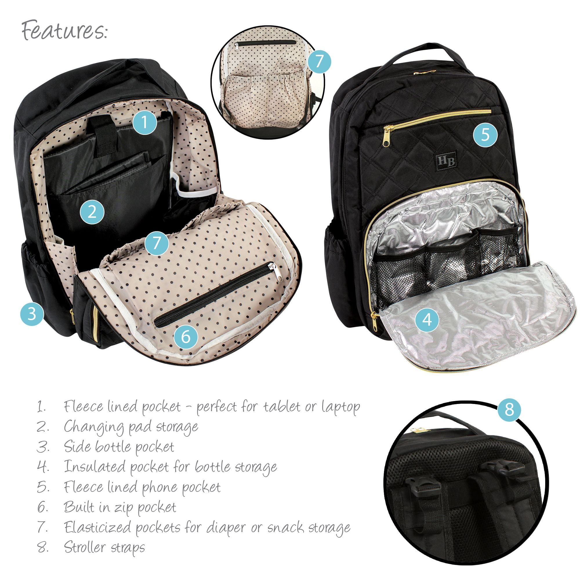 Hudson Baby Premium Diaper Bag Backpack and Changing Pad, Black, One Size