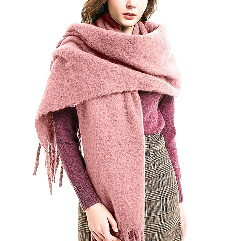 DORKASM Women Scarf Extra Long Shawl Wrap Tassel Christmas Long Scarf Winter Pink Free Size