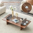thumbnail image 5 of LKTART 47" Rectangle 2-Tier Glass Coffee Table, Modern Tempered Glass Top with Walnut Wood Base Accent Center Table for Living Room Apartment Study, 5 of 7