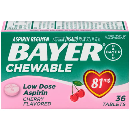 Bayer Chewable Aspirin Regimen Low Dose Pain Reliever Tablets, 81mg, Cherry, 36