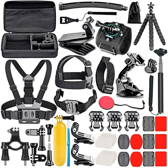 MMOBIEL 50-in-1 All-in-One Action Camera Accessory Kit Compatible with GoPro Hero9/Hero8/Hero7, Max, Fusion, Insta360, DJI Osmo Action, AKASO, APEMAN, Campark, SJCAM Incl. Straps for Head, Body, Arm