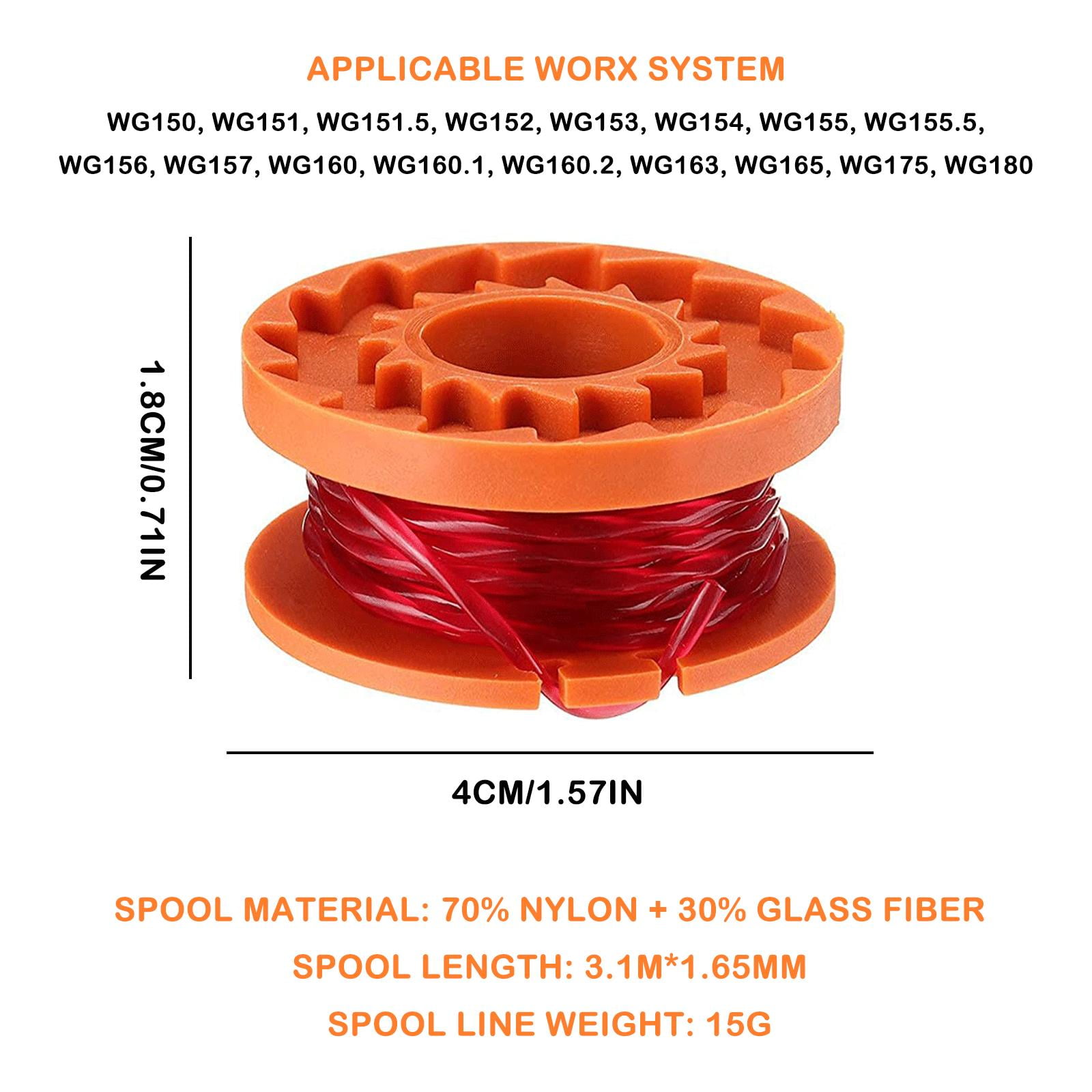12 Trimmerspulen + 4 Kappen Für Worx Unkrautfresser – WA0010 Kompatibel, 3 M Schnur, 0,2 Cm, Automatische Zuführung