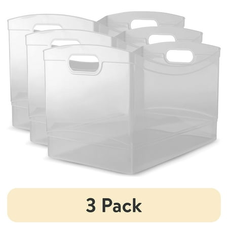 (3 pack) Mainstays Utility Storage Organizer Bin, Clear Plastic, Built-In Handles, 15 in x 10 in x 9.5 in