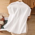 thumbnail image 4 of Hauts pour Femmes en Lin Col Rond Blouse Patchwork Unie Chemises Décontractées pour Femmes Blanc TTG, 4 of 4
