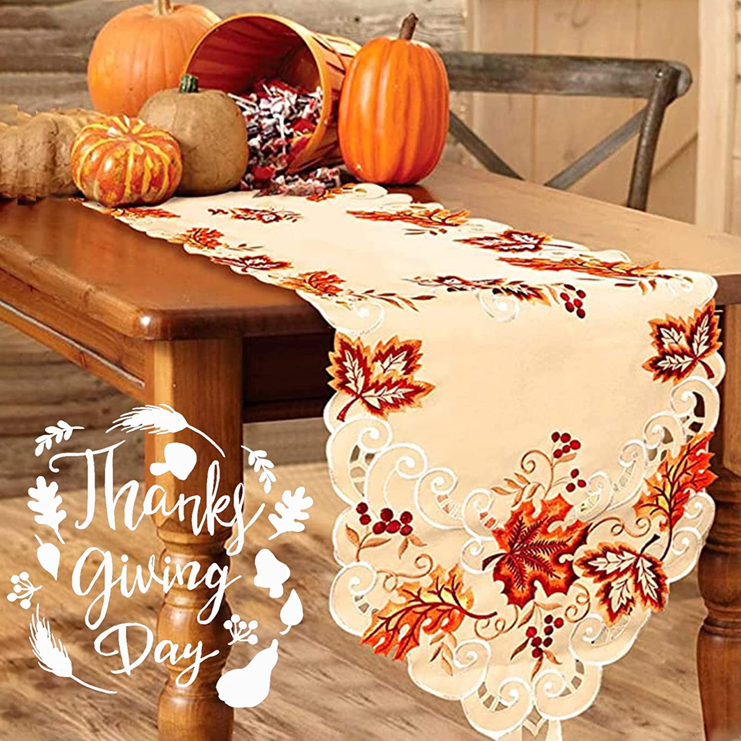 Embroidered Maple Leaves Table Runner Fall Thanksgiving Party Dinner Table Decor 