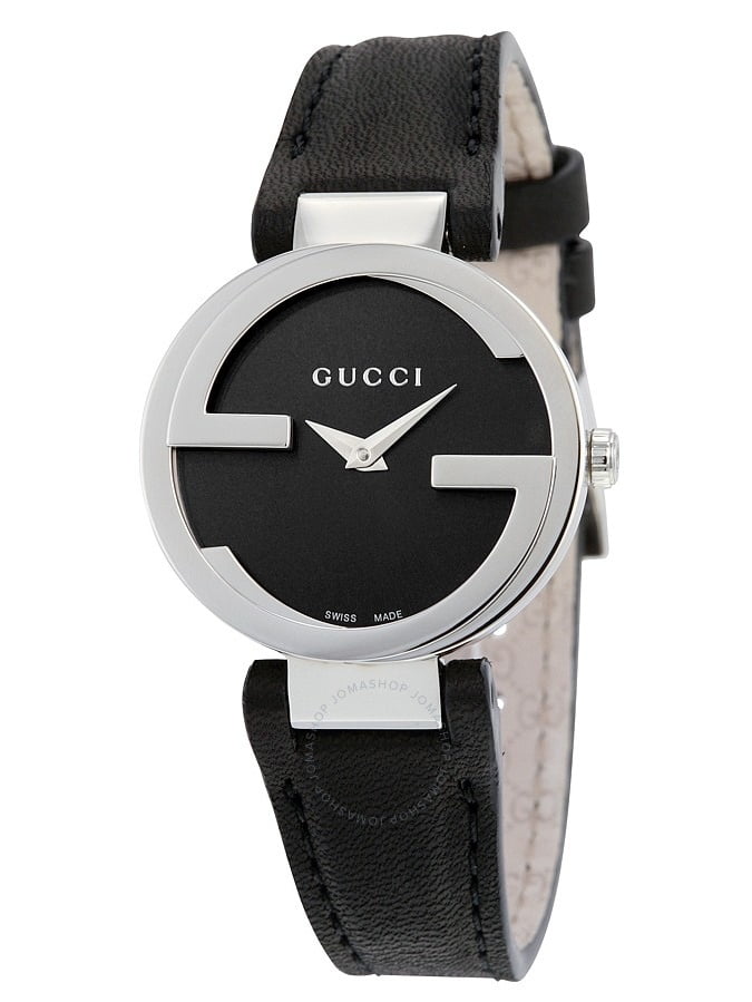 gucci ladies watch black leather strap