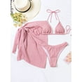 thumbnail image 3 of SEARIPE Women 3 piece Swimwear Halter Triangle Bikini Swimsuit With Beach Skirt Pink S, 3 of 5