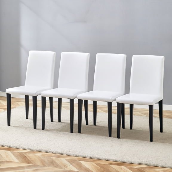 Xukmct 4 Pack Upholstered Side Chair with Black Metal Legs, PU Leather Dining Chairs for Dining Room, Kitchen, Living Room, White