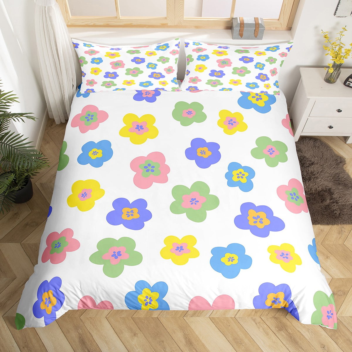 Cute Flower Duvet Cover for Kids Girls Women,Colorful Cartoon Funky
