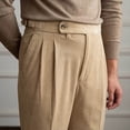 thumbnail image 5 of SSAAVKUY Men's Classic Fit Flat Front Dress Pants Office Business Trousers Linen Blend Dress Pant, Regular Fit, High-Waisted Straight Beige 4, 5 of 9
