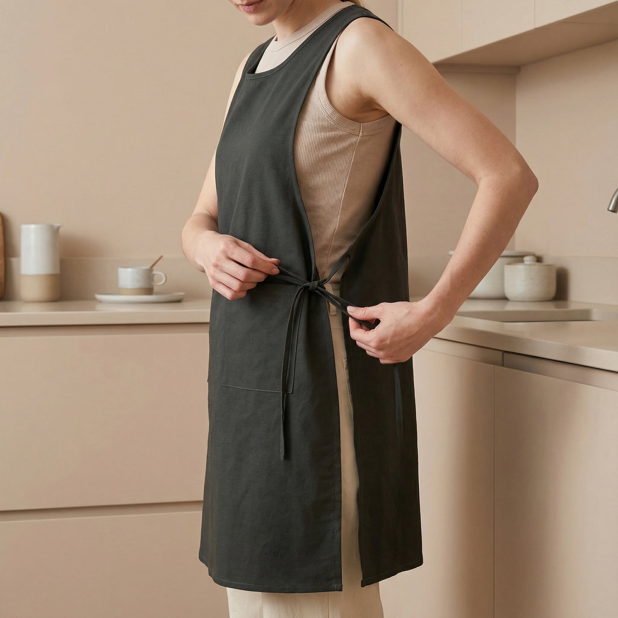 Unique Bargains Women's Kitchen Apron Cooking Apron with Pockets 25.4x37.8in Pine Green