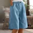 thumbnail image 2 of RYRJJ Bermuda Shorts for Women Wide Leg Cotton Linen Knee Length Summer Casual Long Shorts Loose High Waisted Short with Pockets(Blue,L), 2 of 6