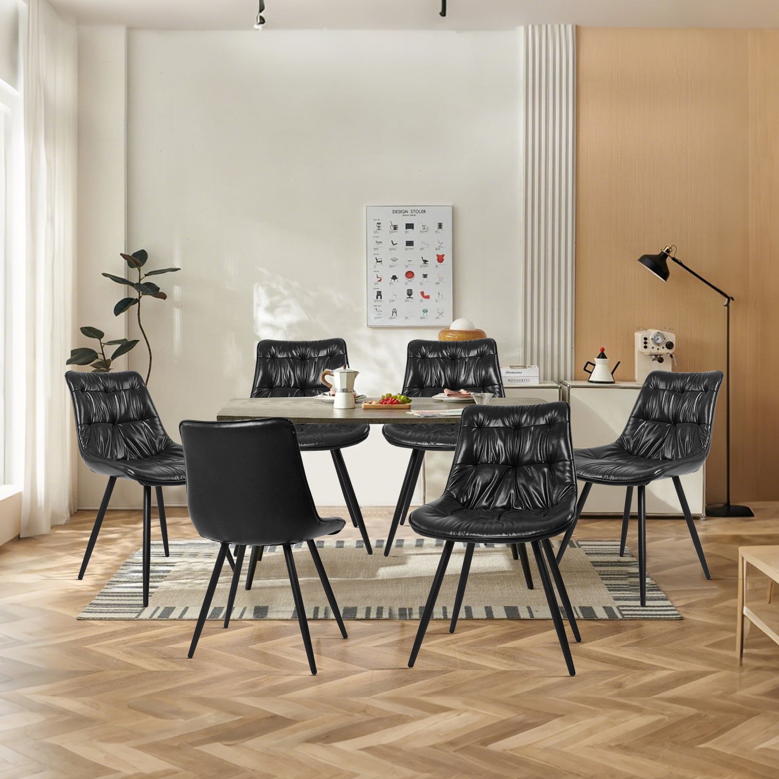 Set of 2 Black Faux Leather Dining Chairs, Ergonomic Backrest with Thick Foam Cushion, Sturdy Metal Legs & FSC Frame, Waterproof Easy-Clean PU Leather, 300 lbs Capacity