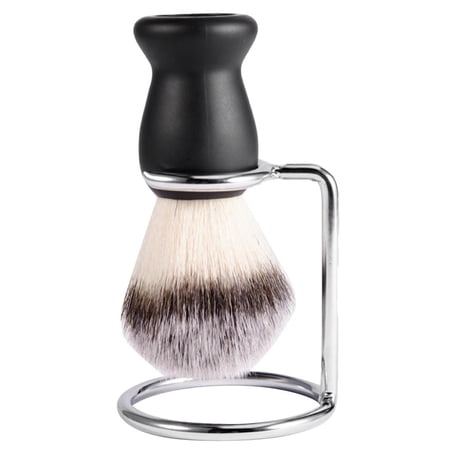 black Handle Shaving Brush with Iron Alloy Stand Holder Beard Cleaning