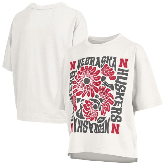 Women's Pressbox  White Nebraska Huskers Elena Oversized Slub T-Shirt