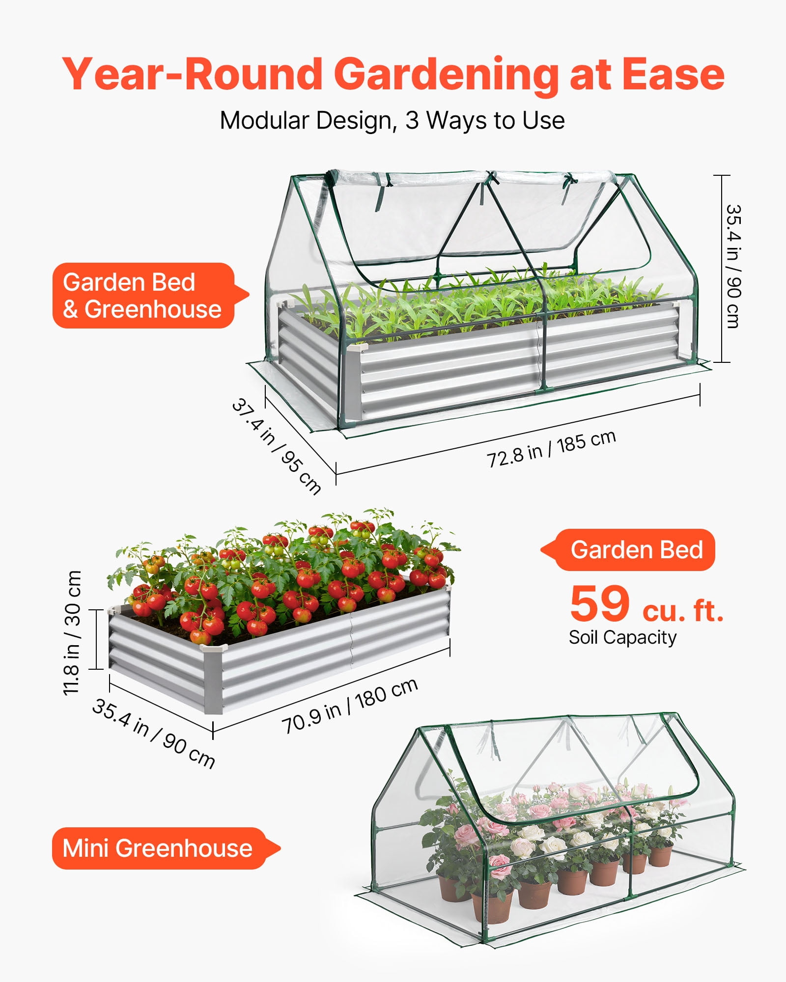 VEVOR Raised Garden Bed with Cover, 6 x 3 x 1 ft, Rectangular Galvanized Metal Planter Box Kit Outdoor, with PE Greenhouse Cover & Gloves, Rustproof Alu-Zinc, for Growing Flowers Vegetables, Silver