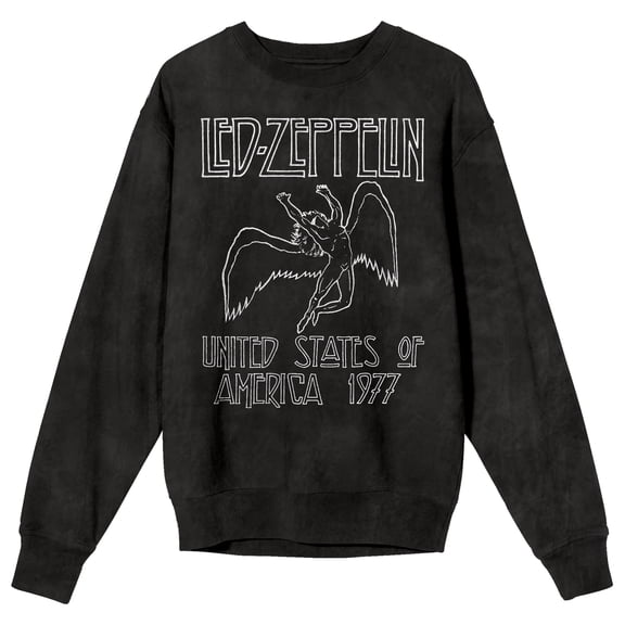 Led Zeppelin United States Of America 1977 Adult Black Crew Neck Long Sleeve Sweatshirt - Medium