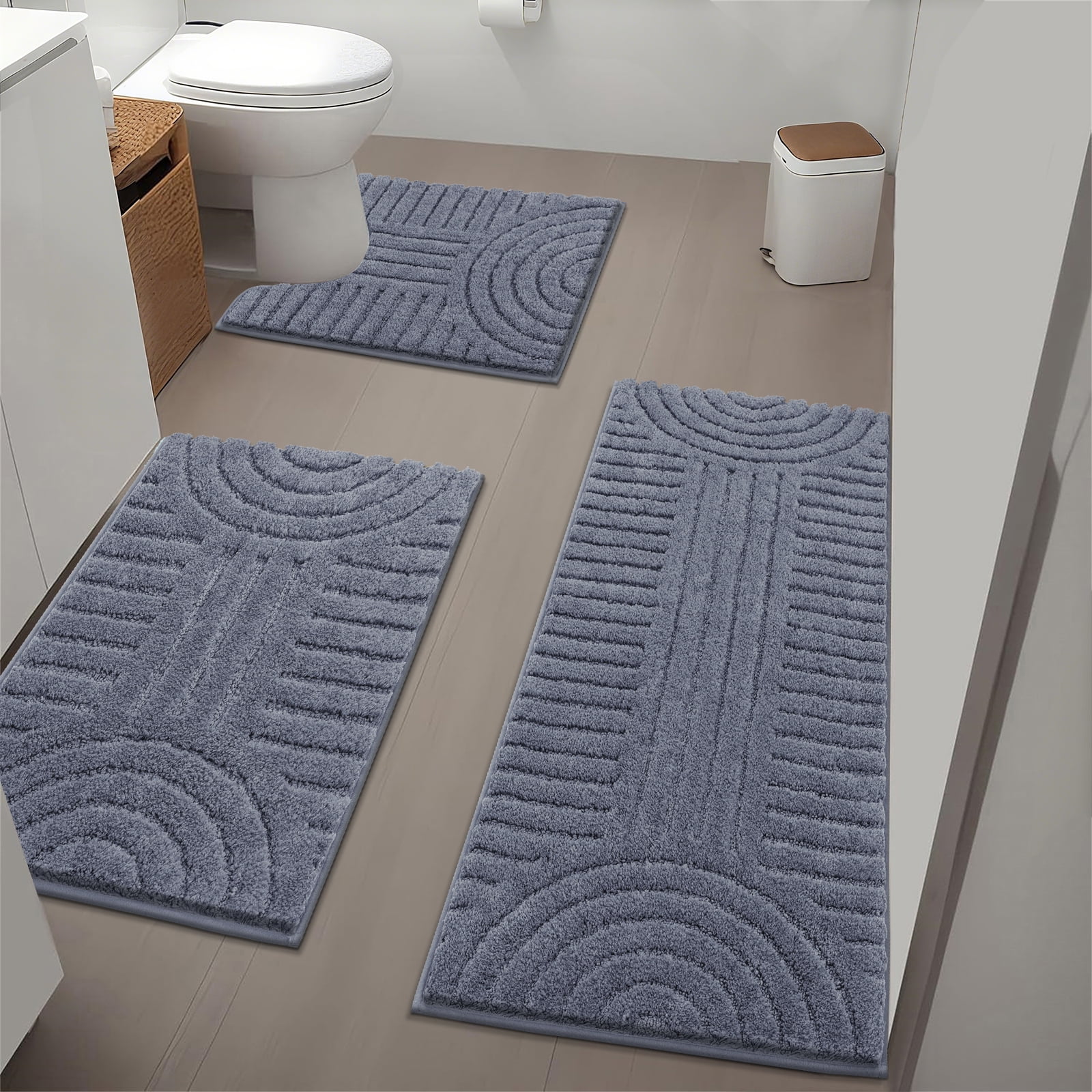 Bathroom Rugs Sets 3 Piece, Soft Absorbent Microfiber Bath Mats and U-Shaped Contour Toilet Rug, Plush Shaggy Bath Mat Set for Bathroom