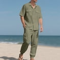 thumbnail image 4 of FNFYFH Mens 2 Piece Linen Sets 2026 Casual Button Down Shirts and Cargo Pants Summer Clothing Beach Vacation Outfits, 4 of 10