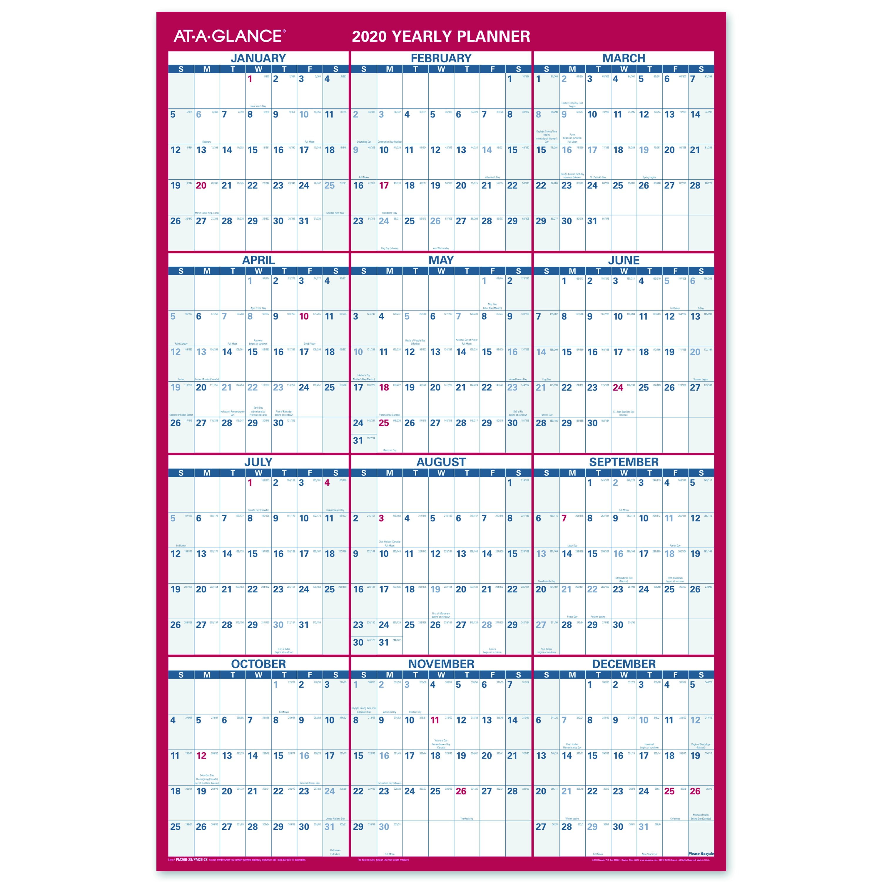 AT A GLANCE Monthly Wall Calendar 20 X 30 January To December 2020
