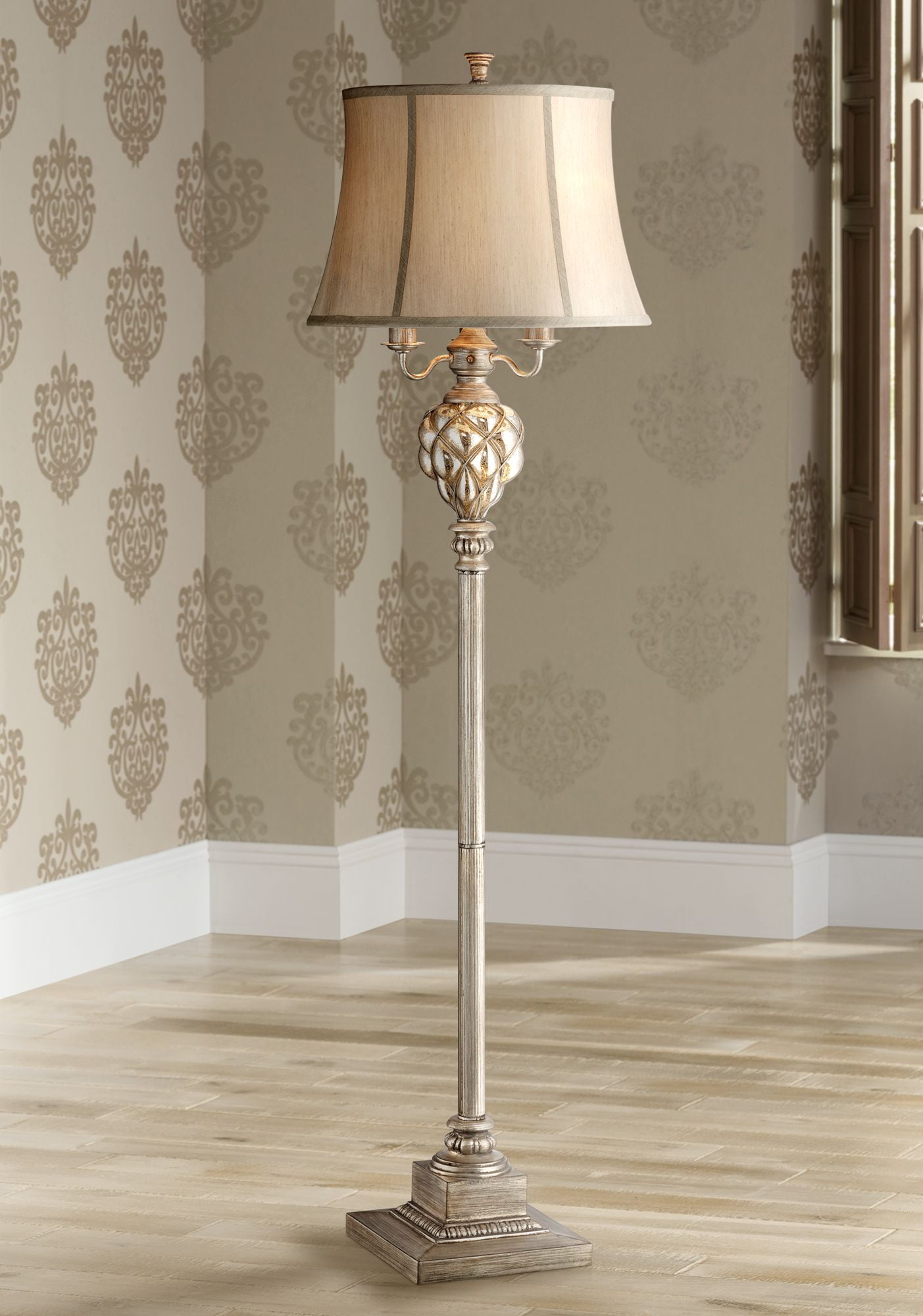 Barnes And Ivy Traditional Floor Lamp With Nightlight Led Olde Barnes And Ivy Traditional Floor Lamp With Nightlight Led Olde Silver Mercury Glass Faux Silk Bell Shade For Living Room Reading Com