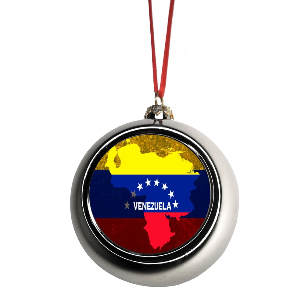 Flag Venezuela Venezuelan Map Bauble Christmas Ornaments Silver