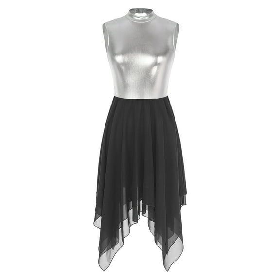 YONGHS Women Liturgical Praise Lyrical Dance Dress Sleeveless Color Block Tunic Black XXL