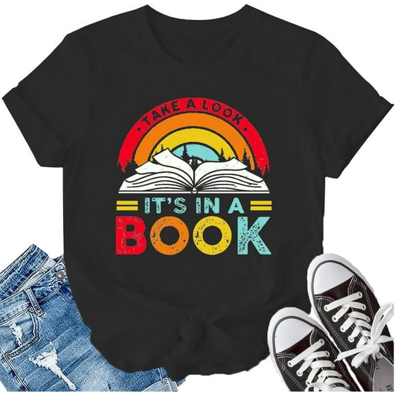 LBP Reading Book Shirt Reading Rainbow T Shirt for Women Take A Look It's in A Book Shirt Book Lover Tees