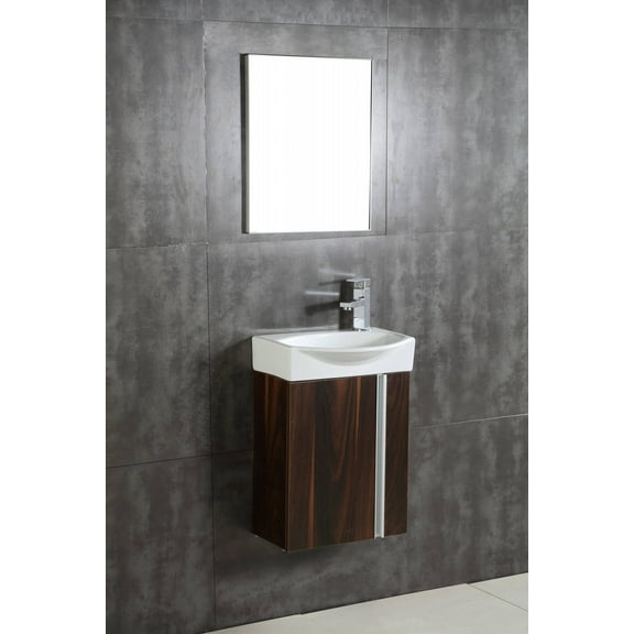 Fine Fixtures Compacto Small Bathroom Vanity Set With Sink -Wall Hung Cabinet- Sink top, And Mirror Included (Black Walnut)