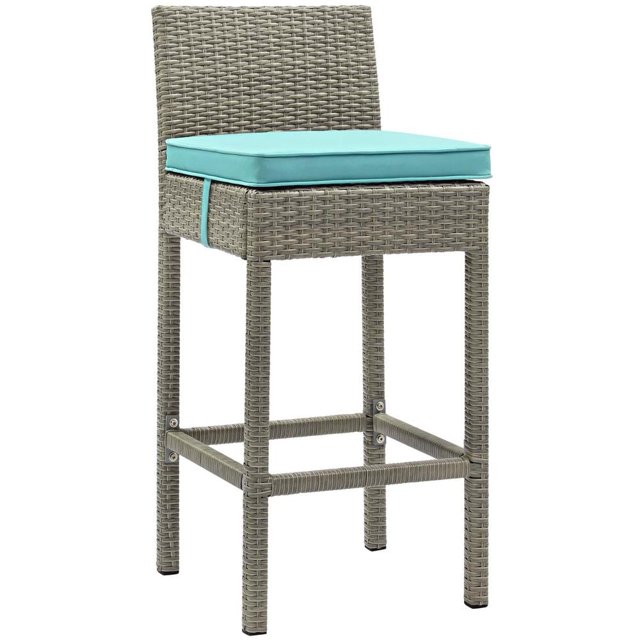 Modway Conduit Outdoor Patio Wicker Rattan Bar Stool in Light Gray Turquoise
