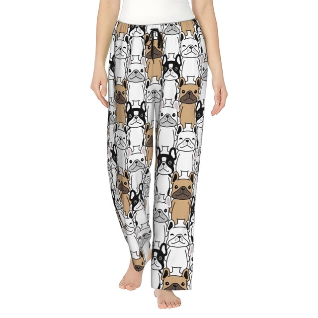 Fotbe French Bulldog 2 Pantalones de Pijama para Mujer, Pantalones de Dormir, Pantalones Pj con Cordón y Bolsillos-XX-Large