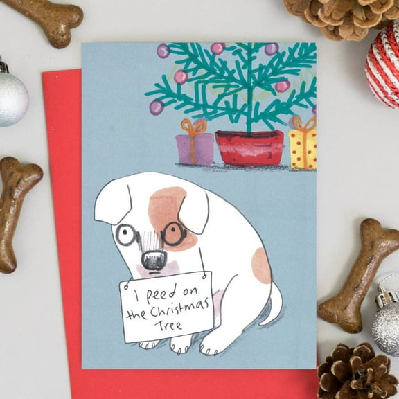 Funny Christmas Card - "I Pee'd on the Christmas Tree" Dog Design - Includes Red Envelope - Perfect for Holiday Greetings & Humor