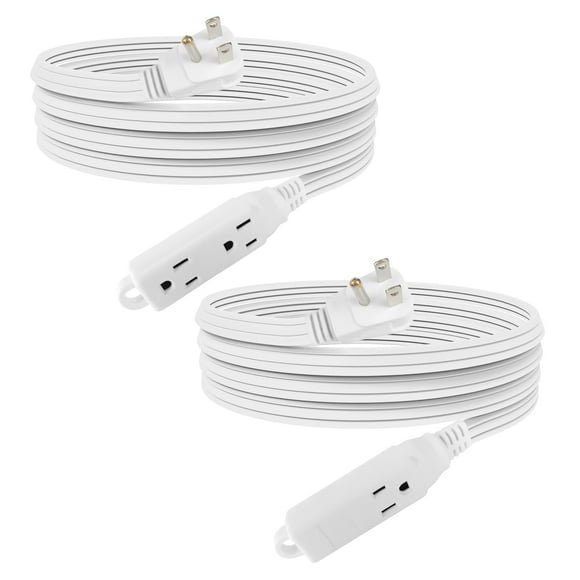 Cable de extensión EP de 15 pies, 3 salidas, 3 clavijas, con conexión a tierra, blanco, paquete de 2