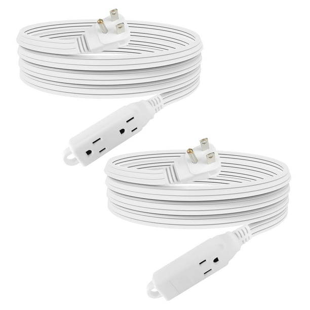 Cable de extensión EP de 15 pies, 3 salidas, 3 clavijas, con conexión a tierra, blanco, paquete de 2