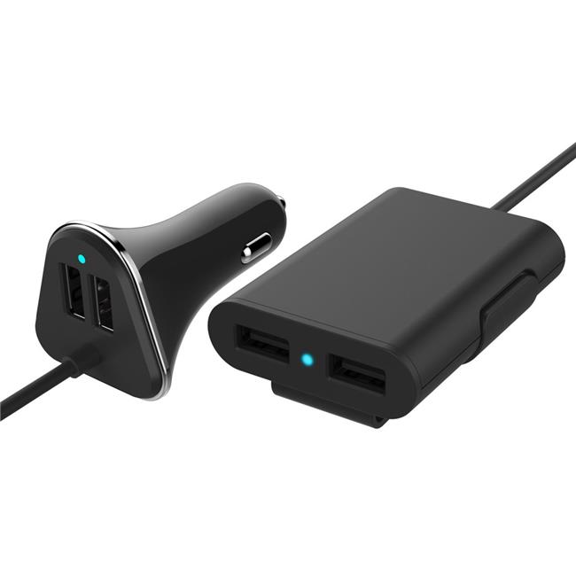 Tech Elements EWCC4PI 4 Port Universal Car Charger for Multiple Passengers with Front