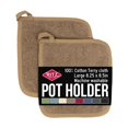 thumbnail image 1 of Ritz Terry Potholder & Hot Pad: Unparalleled Heat Resistant Durable 100% Cotton - Ergonomically Designed For Optimal Grip - Easy-Care Machine Washable Perfect For Your Kitchen - Mocha Brown 2-Pk, 1 of 5