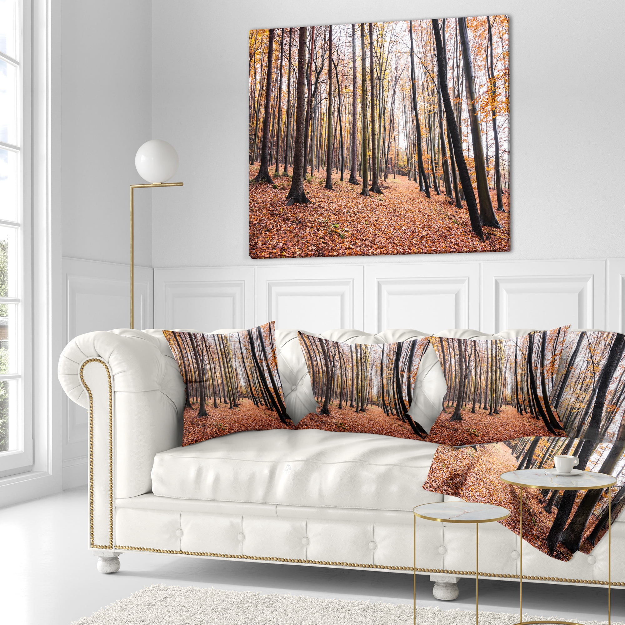 Designart Bright Fall Forest with Clear Sky - Modern Forest Throw Pillow - 16x16