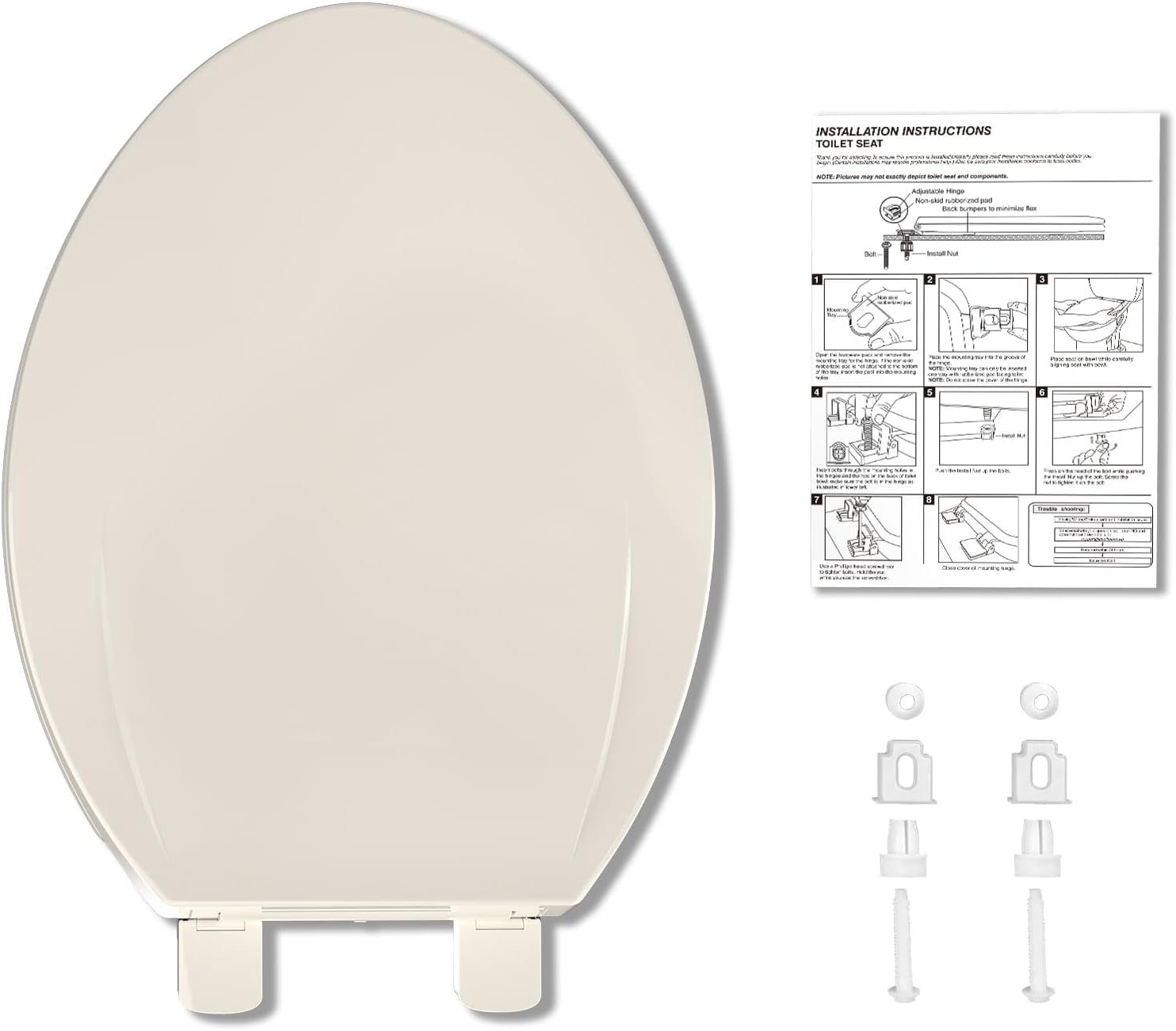 Hetoy 19-Inch Round Toilet Seat, Slow-Close Toilet Seat, Easy to Clean and Stain Resistant, Plastic Toilet Seat with Lid, Quick-Release Hinges and Quick-Connect Hardware, Almond Color