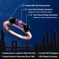 thumbnail image 2 of Gem Stone King 18K Rose Gold Plated Silver Purple Amethyst and Black Diamond Engagement Ring for Women | 1.58 Cttw | Round 5MM | Gemstone February Birthstone | Size 5, 2 of 6