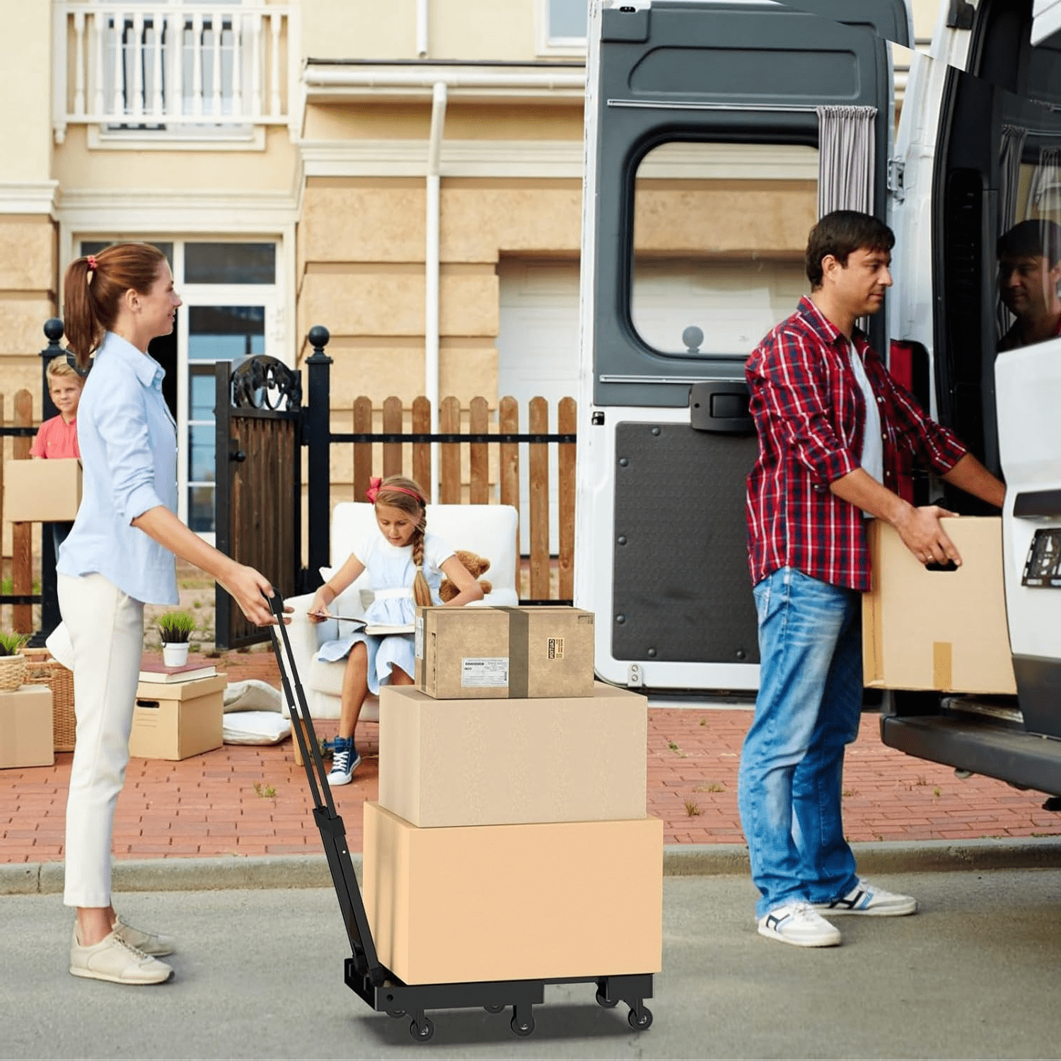 LLMRR Folding Hand Truck, Heavy Duty Dolly Cart, Collapsible Luggage Cart with 6 Wheels & 2 Elastic Ropes, 500 LB Capacity Portable Luggage Cart for Moving, Traveling and Shopping, Black