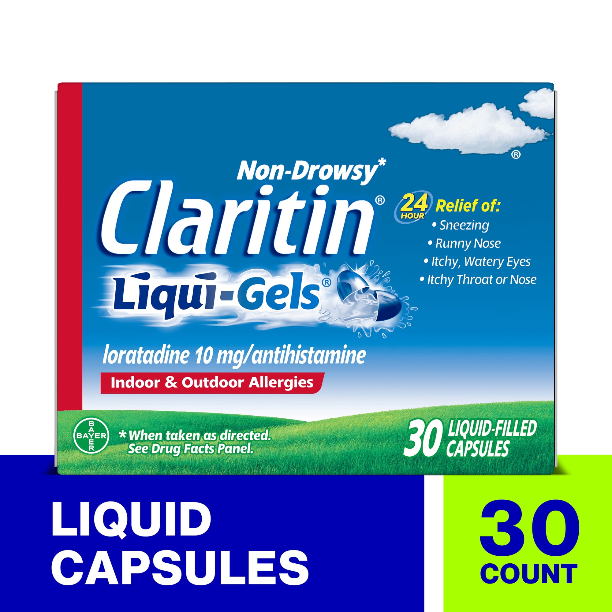Claritin Allergy Relief Liqui-Gels 24-Hour Non-Drowsy Antihistamine Capsules, Allergy Medicine, 30 Count